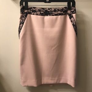 Blush pencil skirt with black lace detail